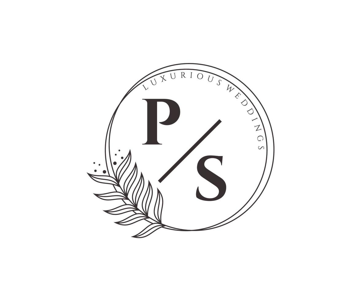 ps initialer brev bröllop monogram logotyper mall, hand dragen modern minimalistisk och blommig mallar för inbjudan kort, spara de datum, elegant identitet. vektor