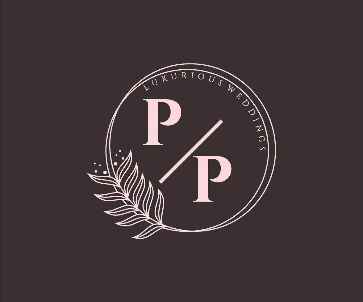 pp Initialen Brief Hochzeit Monogramm Logos Vorlage, handgezeichnete moderne minimalistische und florale Vorlagen für Einladungskarten, Datum speichern, elegante Identität. vektor