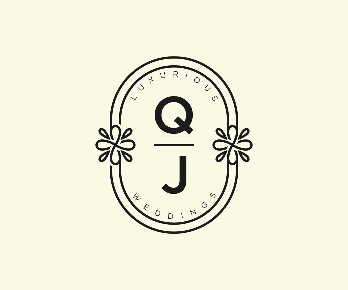 qj Initialen Brief Hochzeit Monogramm Logos Vorlage, handgezeichnete moderne minimalistische und florale Vorlagen für Einladungskarten, Datum speichern, elegante Identität. vektor