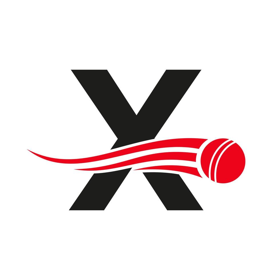 Buchstabe x Cricket-Logo-Konzept mit Ball-Symbol für Cricket-Club-Symbol-Vektorvorlage. Cricket-Zeichen vektor