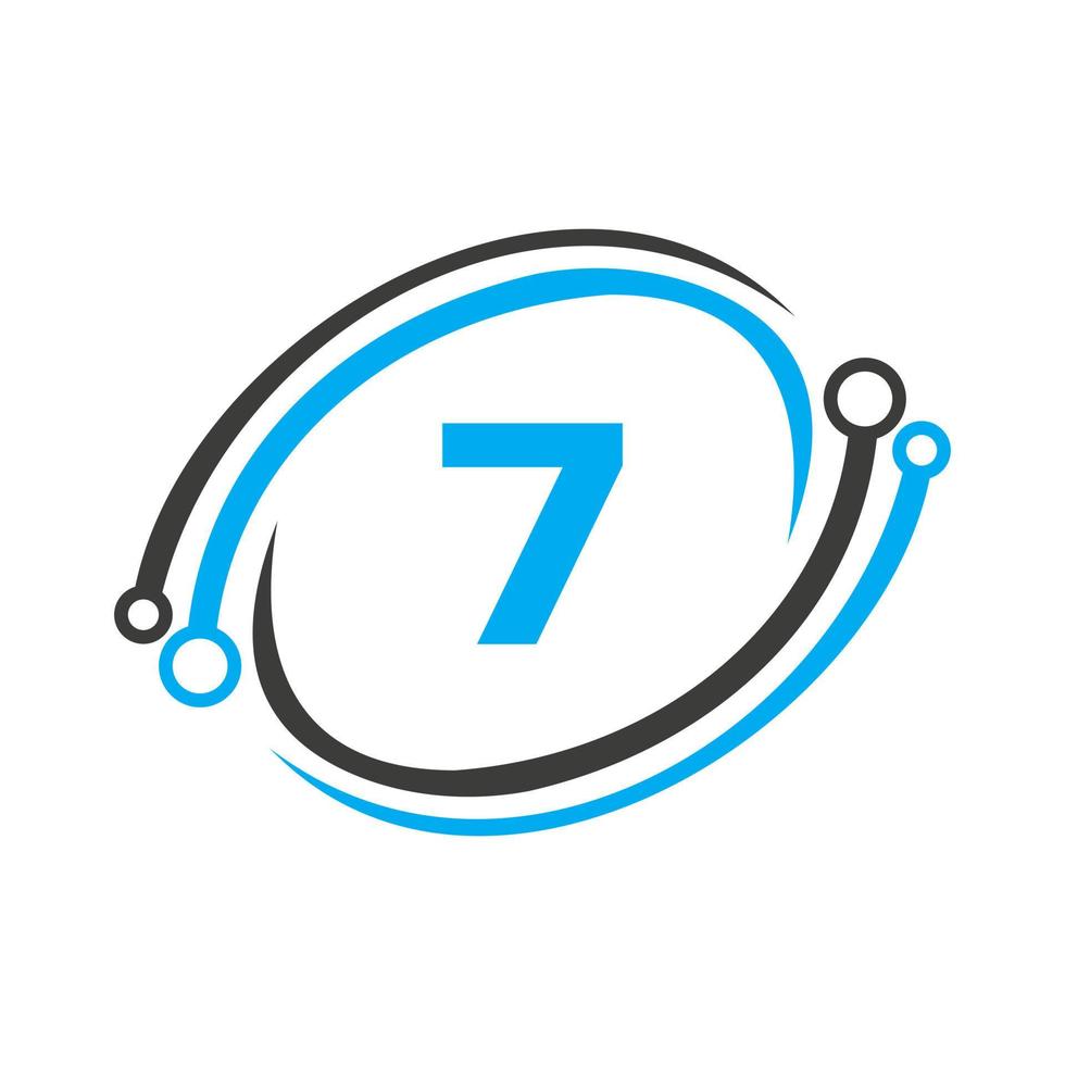 Technologie-Logo-Design auf 7-Buchstaben-Konzept. Technologie-Netzwerk-Logo-Vorlage vektor