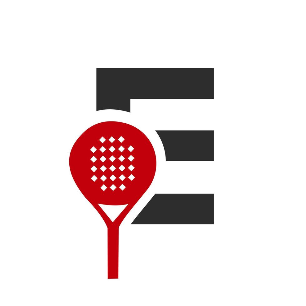 brev e padel racket logotyp design vektor mall. strand tabell tennis klubb symbol