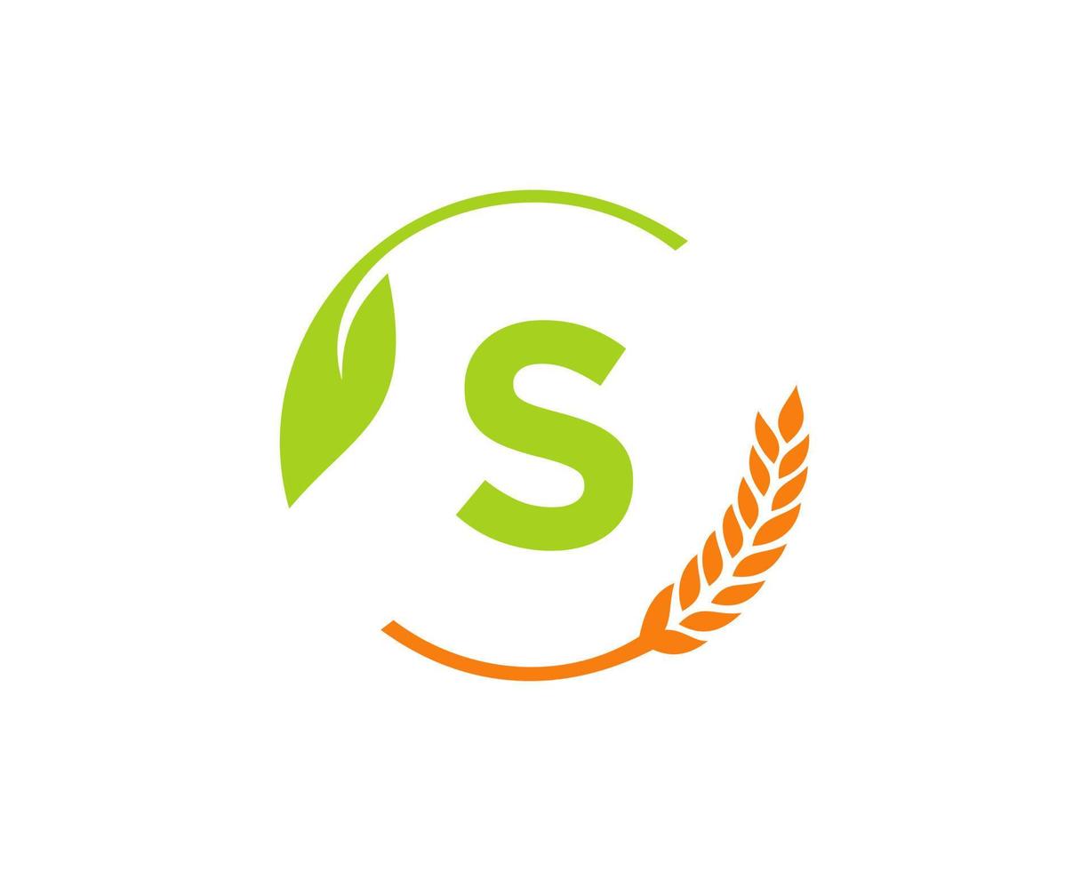 lantbruk logotyp på s brev begrepp. lantbruk och jordbruk logotyp design. jordbruksföretag, ekogård och lantlig Land design vektor