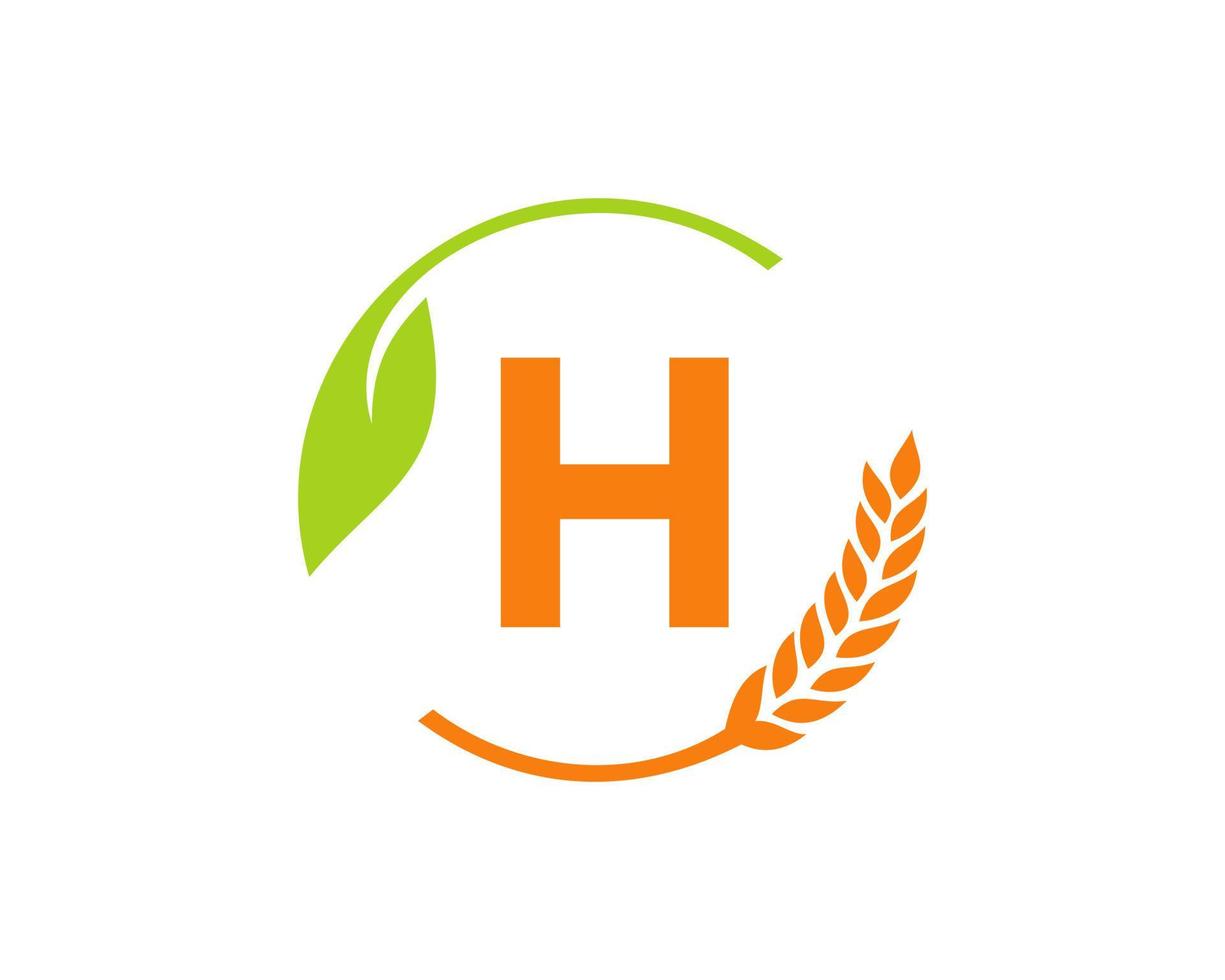 landwirtschaftslogo auf h-buchstabenkonzept. Logo-Design für Landwirtschaft und Landwirtschaft. Agribusiness, Öko-Bauernhof und ländliches Landdesign vektor