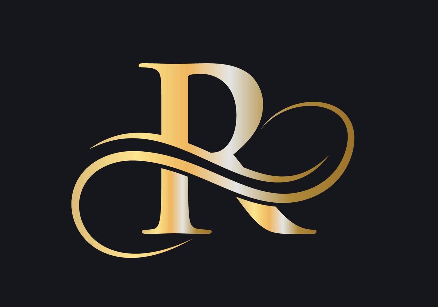 buchstabe r logo luxuriöses zeichen mit goldener luxusfarbe und monogrammsymbol vektor