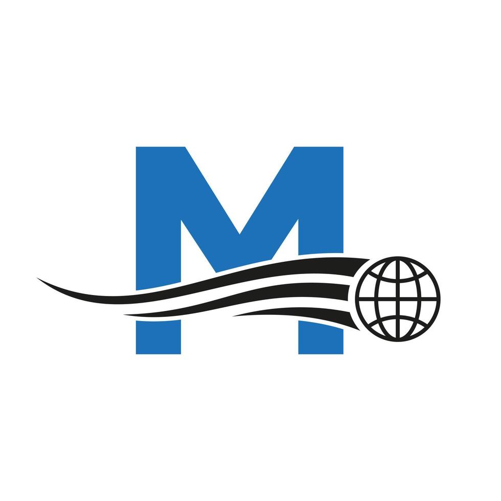 brev m global logotyp kombinerad med global ikon, jord tecken för företag och teknologi identitet mall vektor