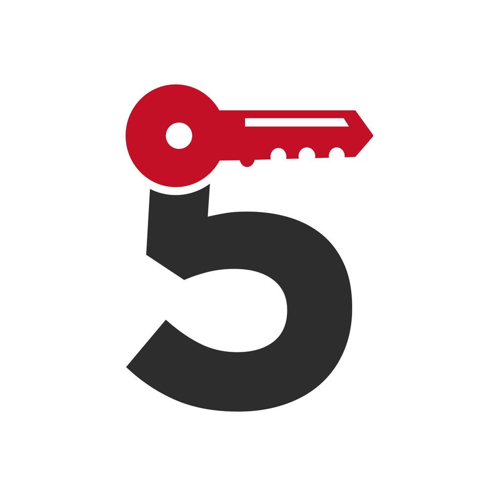 brev 5 nyckel logotyp kombinera med hus skåp nyckel för verklig egendom och hus uthyrning symbol vektor mall