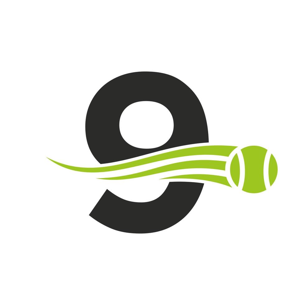 Designvorlage für das Logo des Tennisclubs Buchstabe 9. Tennissportakademie, Vereinslogo vektor