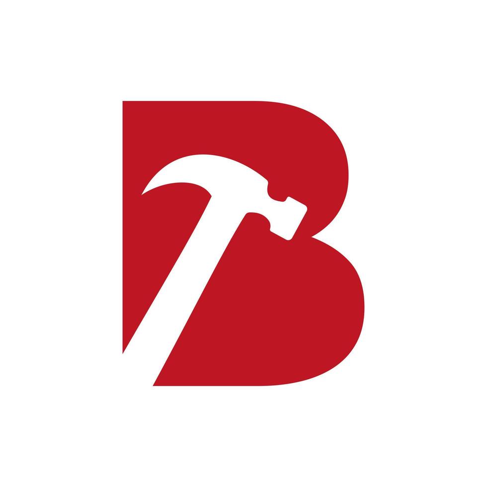 brev b hammare logotyp begrepp för konstruktion, träbearbetning företag reparera symbol vektor mall