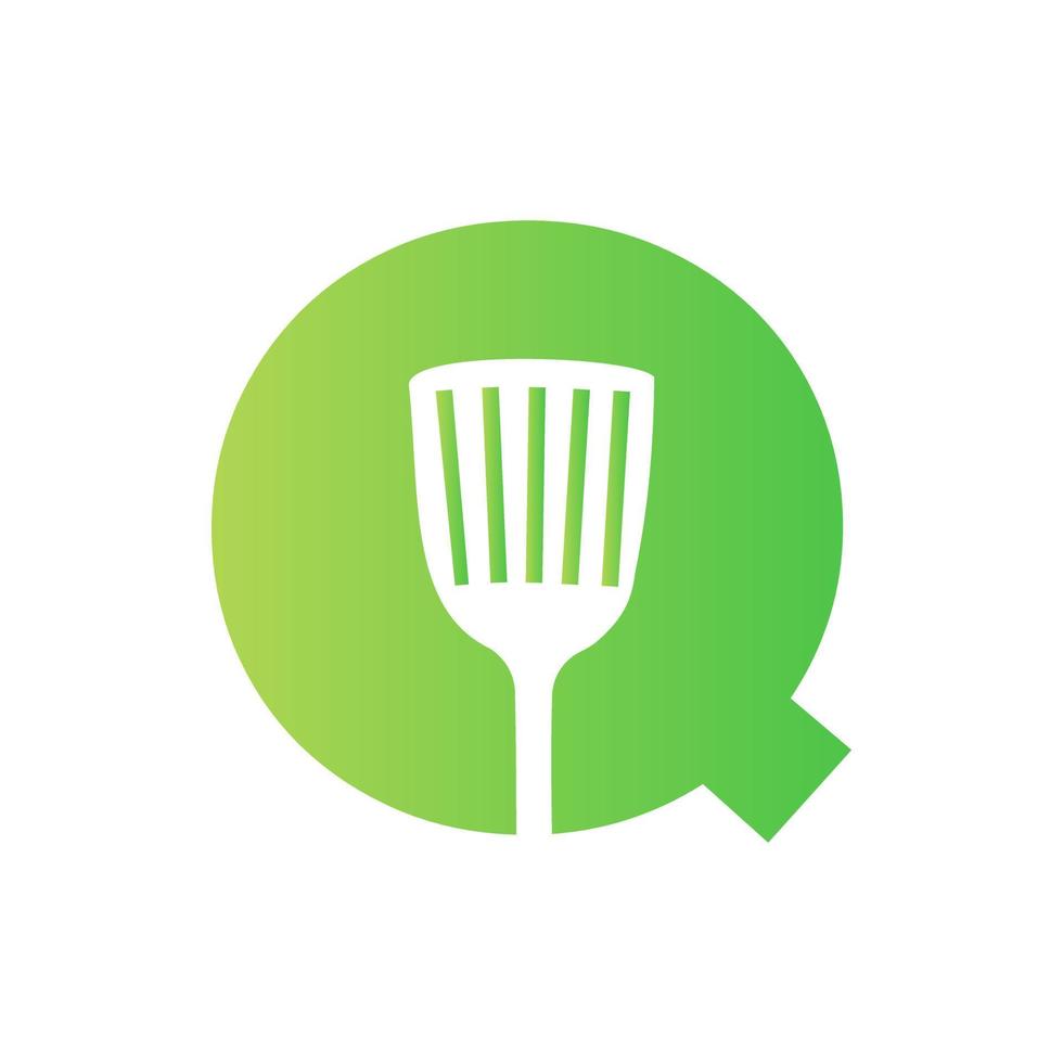 brev q kök spatel logotyp. kök logotyp design kombinerad med kök spatel för restaurang symbol vektor
