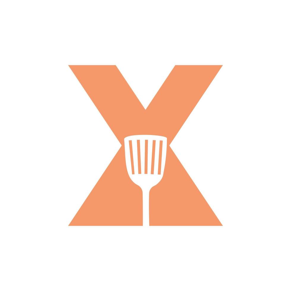 buchstabe x küchenspatel logo. Küchenlogodesign kombiniert mit Küchenspatel für Restaurantsymbol vektor