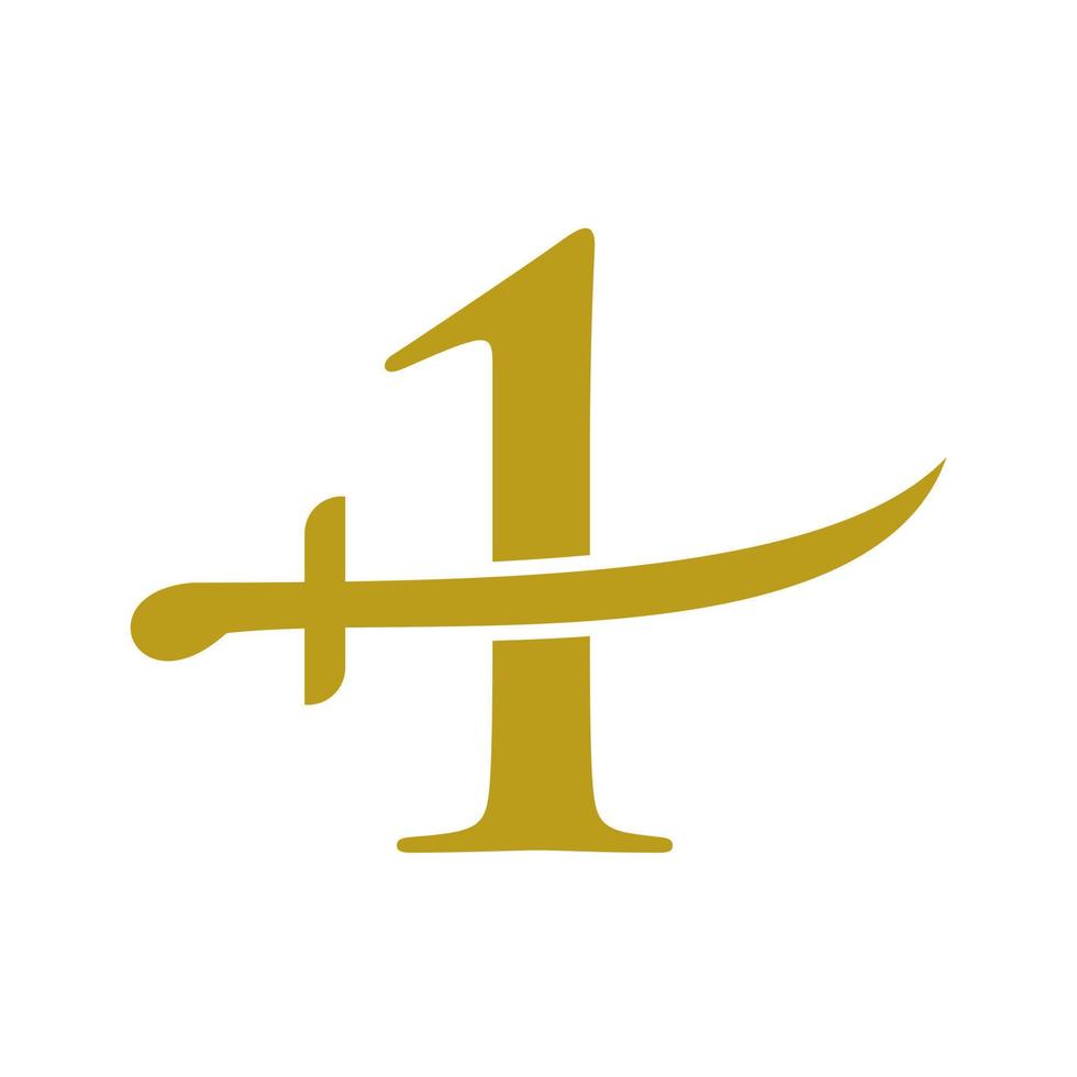 Buchstabe 1 Schwerter Logo Vektor Vorlage. Schwerter-Symbol für Schutz- und Datenschutzsymbol