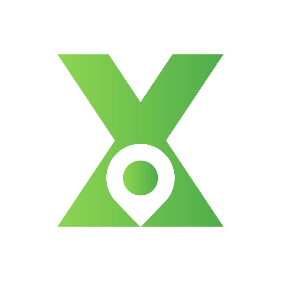 buchstabe x standort logo design zeichen. Standortsymbolkonzept mit Alphabet für Vektorvorlage für Straßenrichtungssymbole vektor