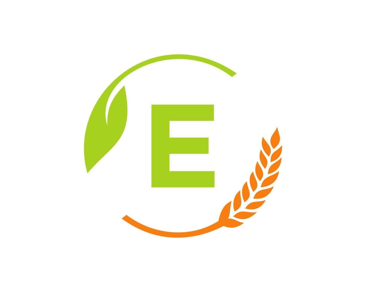 landwirtschaftslogo auf e-briefkonzept. Logo-Design für Landwirtschaft und Landwirtschaft. Agribusiness, Öko-Bauernhof und ländliches Landdesign vektor