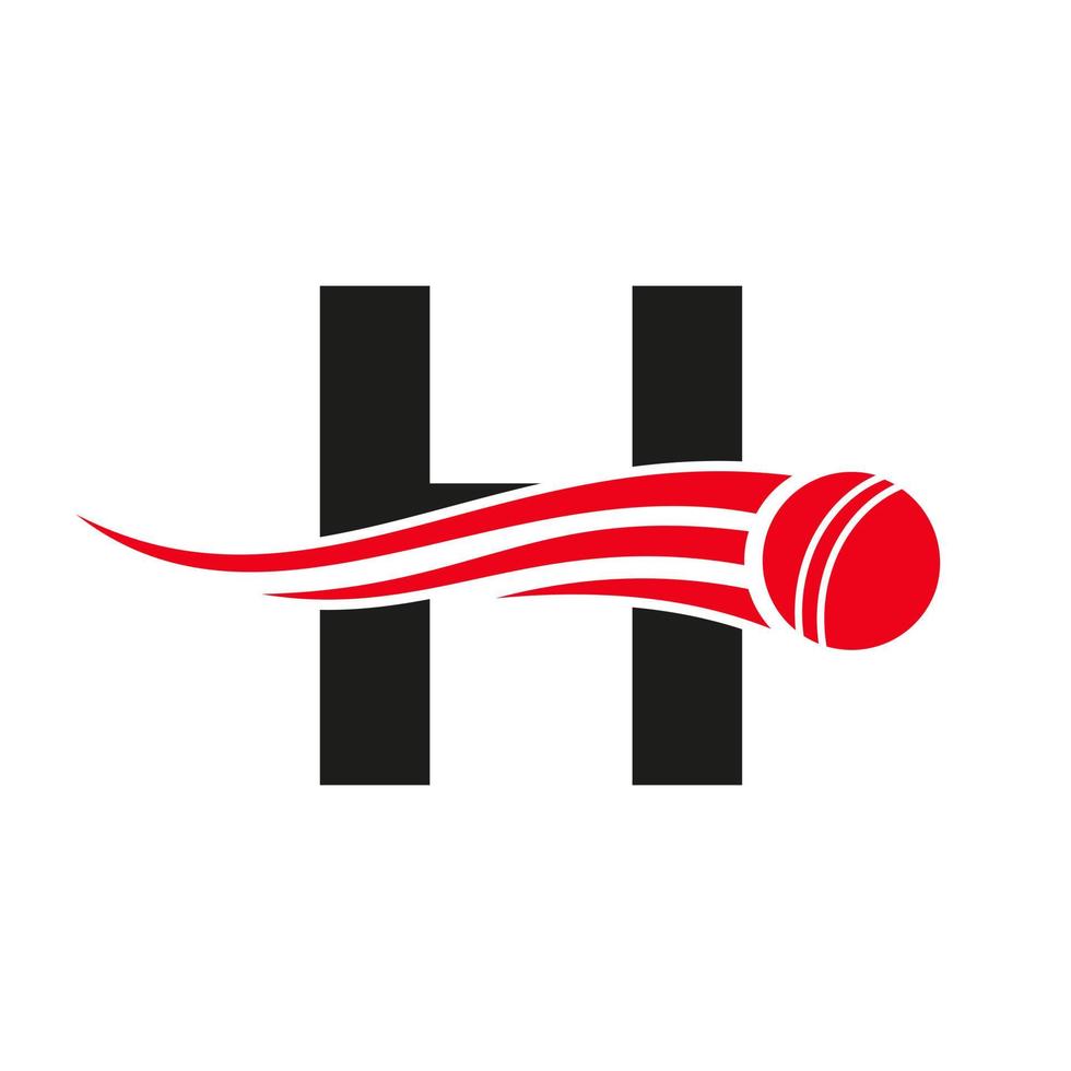 Buchstabe h Cricket-Logo-Konzept mit Ball-Symbol für Cricket-Club-Symbol-Vektorvorlage. Cricket-Zeichen vektor