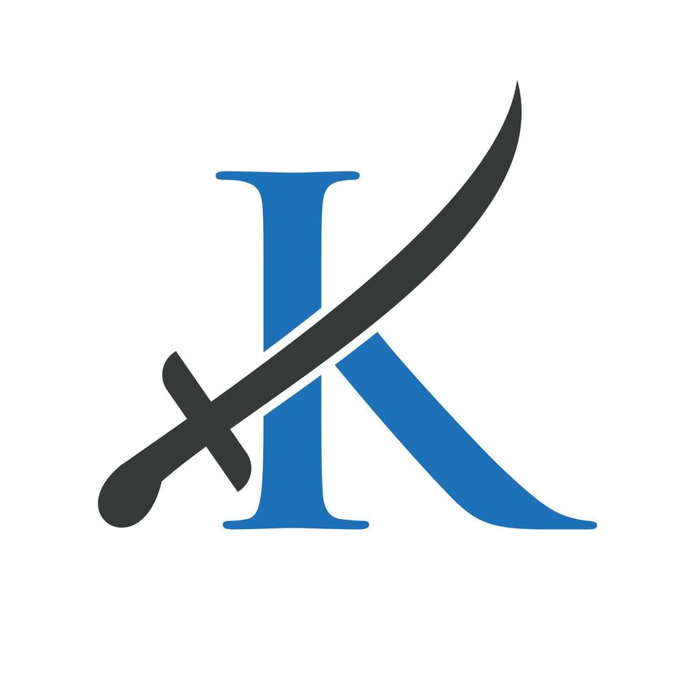 Buchstabe k Schwerter Logo Vektorvorlage. Schwerter-Symbol für Schutz- und Datenschutzsymbol vektor