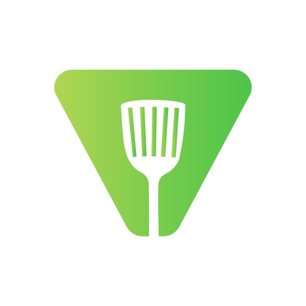 brev v kök spatel logotyp. kök logotyp design kombinerad med kök spatel för restaurang symbol vektor
