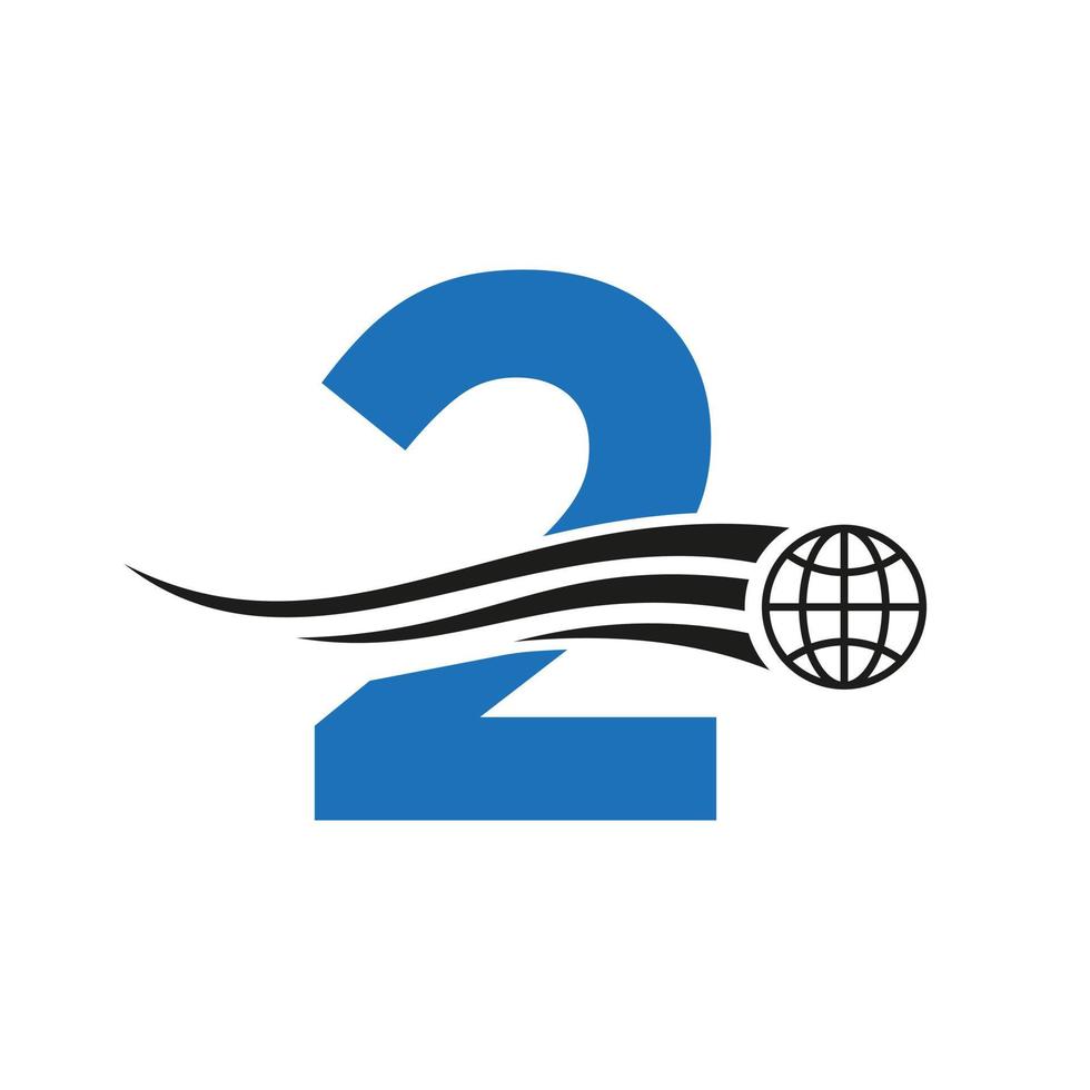 Buchstabe 2 globales Logo kombiniert mit globalem Symbol, Erdzeichen für Geschäfts- und Technologieidentitätsvorlage vektor