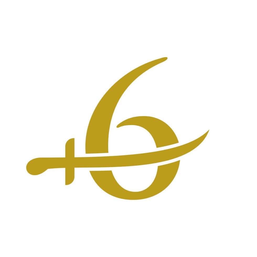 Buchstabe 6 Schwerter Logo Vektor Vorlage. Schwerter-Symbol für Schutz- und Datenschutzsymbol