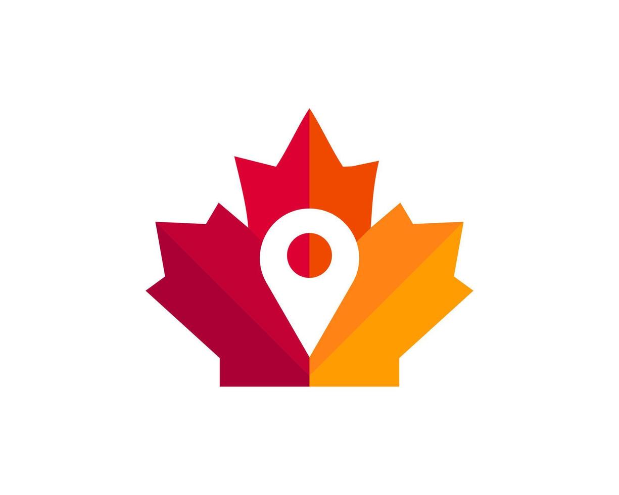 Ahorn-Location-Logo-Design. kanadisches Standortlogo. rotes Ahornblatt mit Standortkonzeptvektor vektor