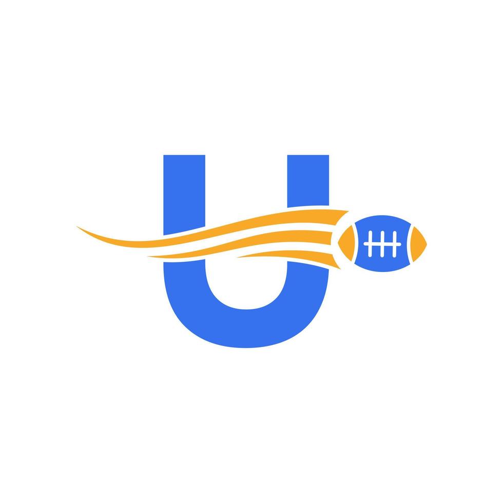 buchstabe u rugby-logo, american-football-logo kombinieren mit rugby-ball-symbol für das vektorsymbol des amerikanischen fußballvereins vektor