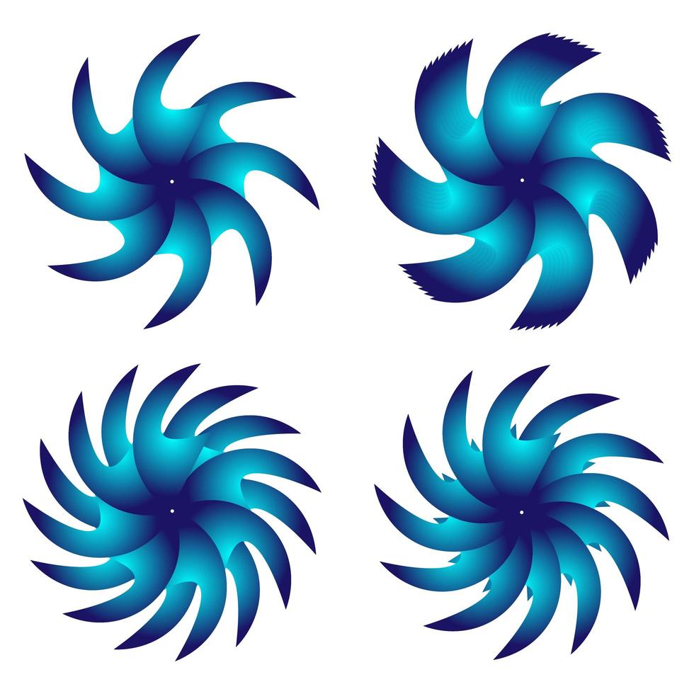 ställa in abstrakt fraktal cirkulär spiral med blå färg vektor