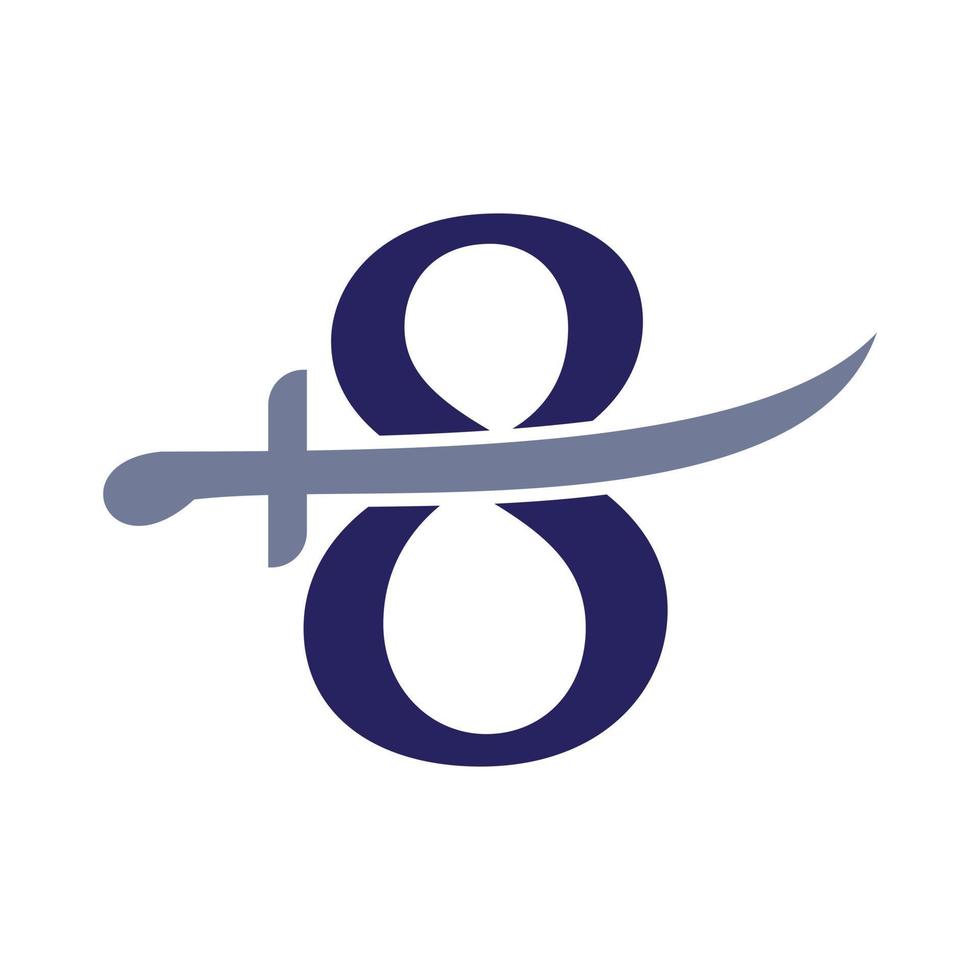 Buchstabe 8 Schwerter Logo Vektorvorlage. Schwerter-Symbol für Schutz- und Datenschutzsymbol vektor