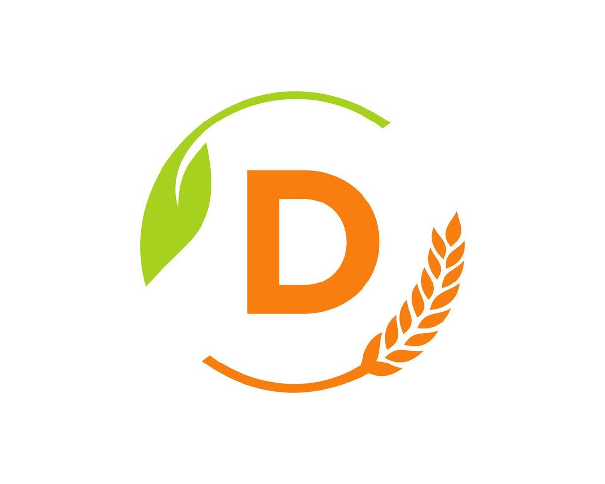 landwirtschaftslogo auf d-buchstabenkonzept. Logo-Design für Landwirtschaft und Landwirtschaft. Agribusiness, Öko-Bauernhof und ländliches Landdesign vektor