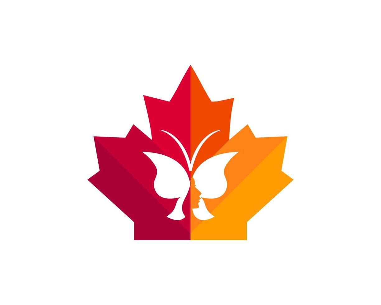 lönn fjäril logotyp design. kanadensisk spa logotyp. röd lönn blad med fjäril vektor