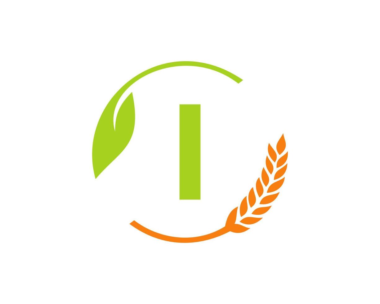 lantbruk logotyp på jag brev begrepp. lantbruk och jordbruk logotyp design. jordbruksföretag, ekogård och lantlig Land design vektor