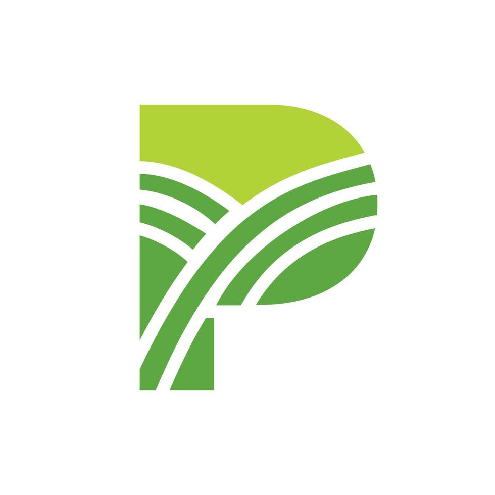 Buchstabe p Landwirtschaftslogo. Agrofarm-Logo basierend auf Alphabet für Bäckerei, Brot, Kuchen, Café, Gebäck, Geschäftsidentität der Heimindustrie vektor