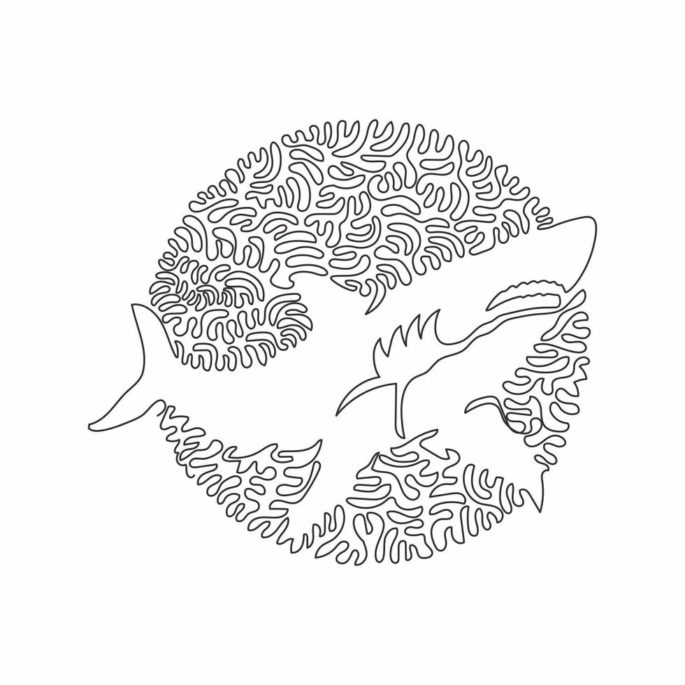 enda virvla runt kontinuerlig linje teckning av kortfenad haj abstrakt konst. kontinuerlig linje dra grafisk design vektor illustration stil av spetsig nosar haj för ikon, tecken, minimalism modern vägg dekor