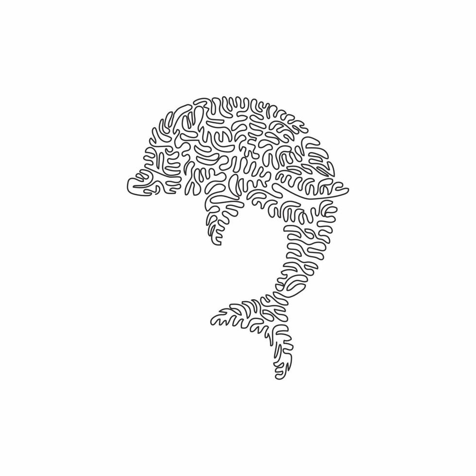 enda lockigt ett linje teckning av rolig delfin abstrakt konst. kontinuerlig linje dra grafisk design vektor illustration av vänlig marin däggdjur för ikon, symbol, företag logotyp, affisch vägg dekor
