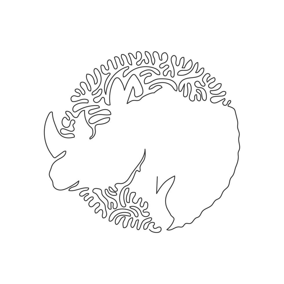 kontinuerlig kurva ett linje teckning av noshörning upp stänga, abstrakt konst i cirkel. enda linje redigerbar stroke vektor illustration av stor horn i de mitten ansikten för logotyp, symbol, affisch vägg dekor