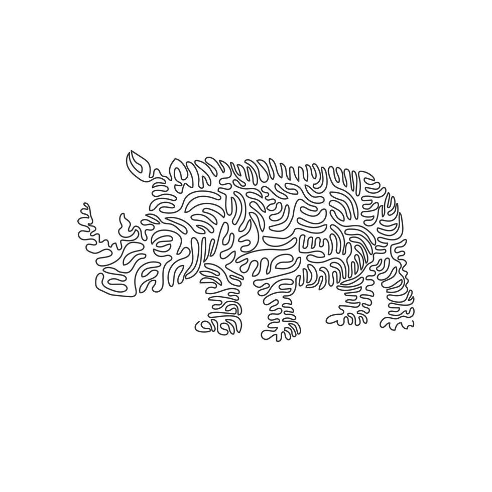 enda virvla runt kontinuerlig linje teckning av kraftfull rhinos abstrakt konst. kontinuerlig linje dra grafisk design vektor illustration stil av stark kropp med stor huvud för ikon, tecken, modern vägg dekor