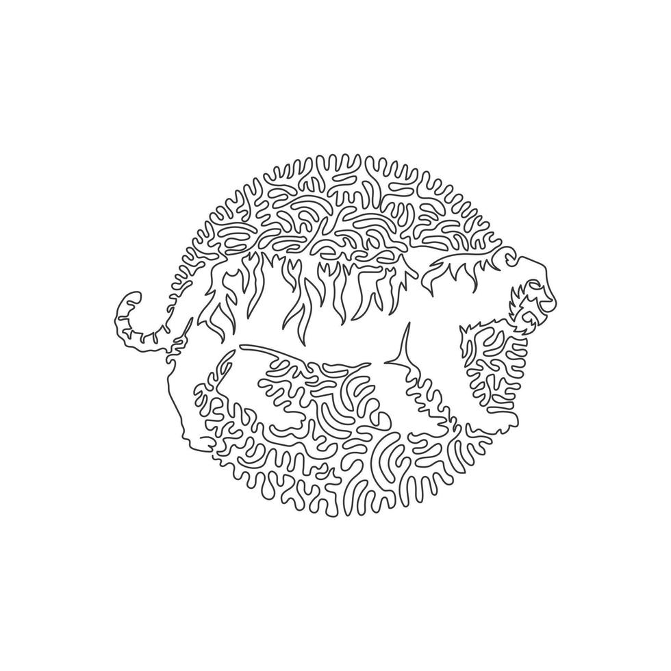 kontinuerlig ett kurva linje teckning. de tiger har en stark framben. abstrakt konst i cirkel. enda linje redigerbar stroke vektor illustration av hemsk tiger för logotyp, vägg dekor