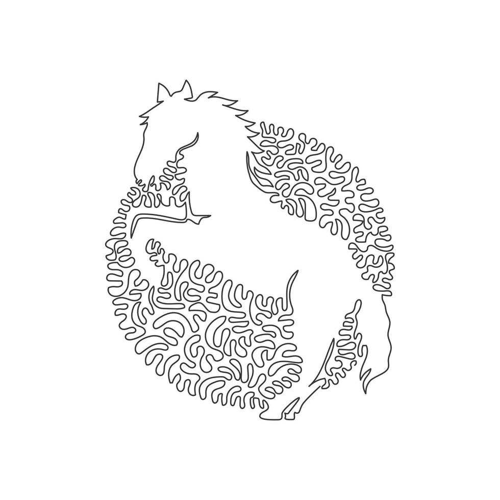 durchgehende Kurve eine Strichzeichnung der abstrakten Kunst des stehenden Pferdes im Kreis. einzeilige editierbare Strichvektorillustration des tänzelnden niedlichen Pferdes für Logo, Wanddekoration und Posterdruckdekoration vektor