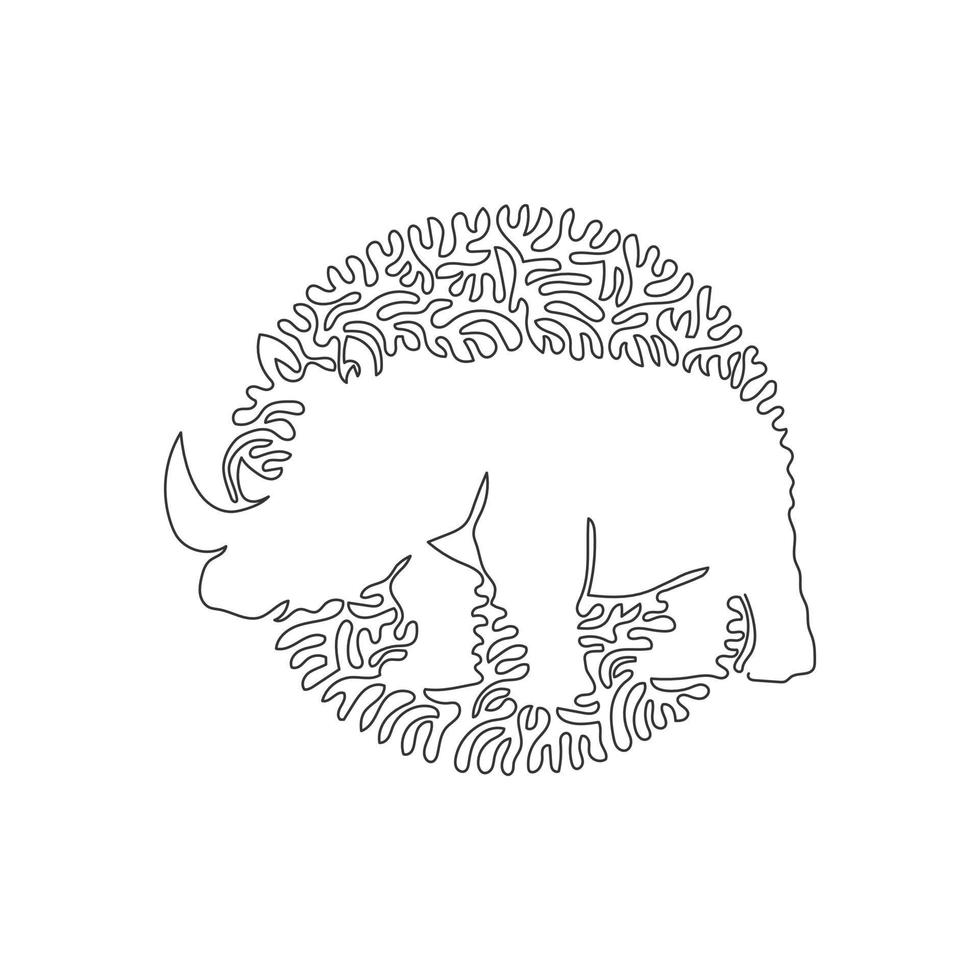 kontinuerlig ett kurva linje teckning av gräsätande däggdjur, abstrakt konst i cirkel. enda linje redigerbar stroke vektor illustration av rhinos springa mycket snabbt för logotyp, vägg dekor, affisch skriva ut dekoration