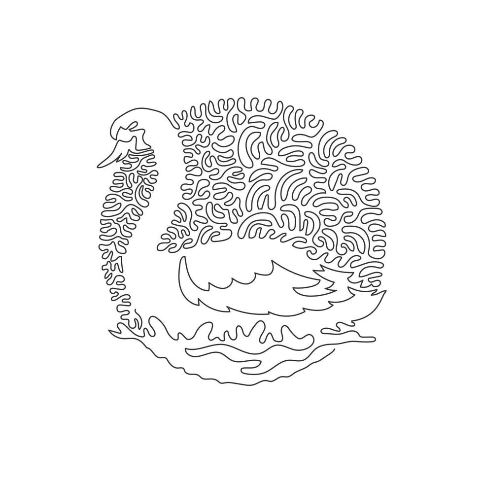 kontinuerlig kurva ett linje teckning av skön lång nacke svan. abstrakt konst i cirkel. enda linje redigerbar stroke vektor illustration av svan simma graciöst för logotyp, symbol, tecken, vägg dekor