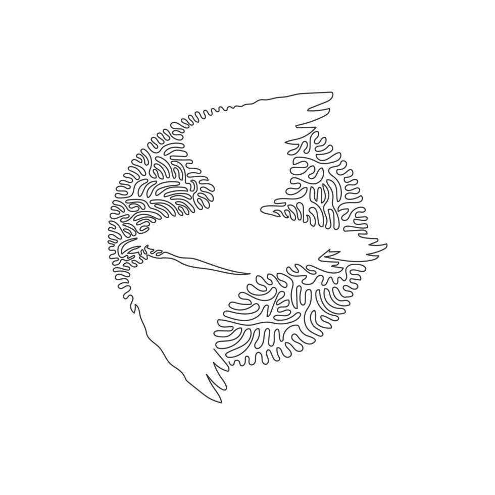 kontinuerlig kurva ett linje teckning abstrakt konst i cirkel. skön flygande fiskmås. enda linje redigerbar stroke vektor illustration av söt seagulls för logotyp, symbol, vägg dekor, boho affisch