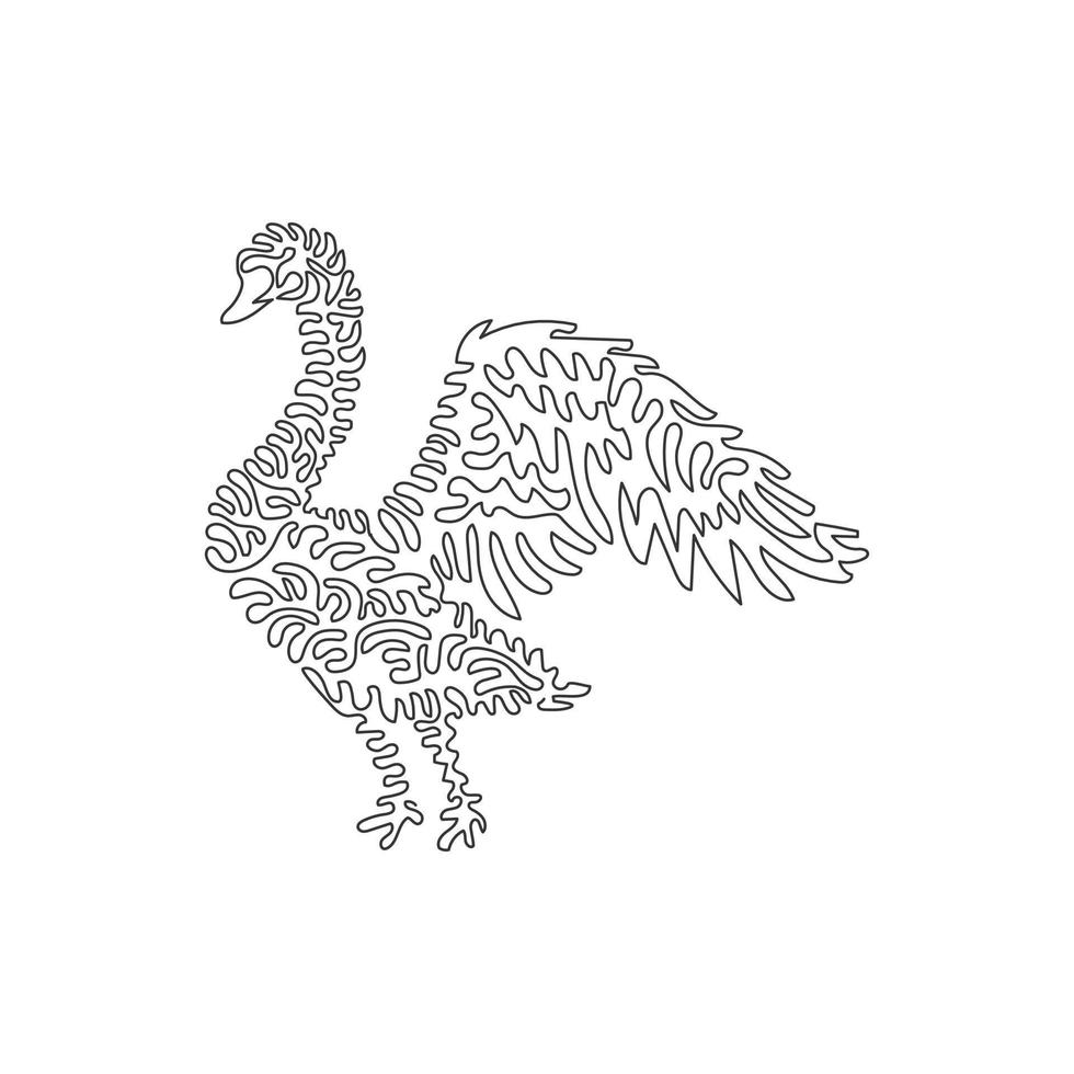 durchgehende kurve eine strichzeichnung abstrakte kunst. Schwan zeigt seine Spannweite. Einzeilige editierbare Strichvektorillustration des schönen Schwans für Logo, Symbol, Wanddekoration, Boho-Druckkunst vektor