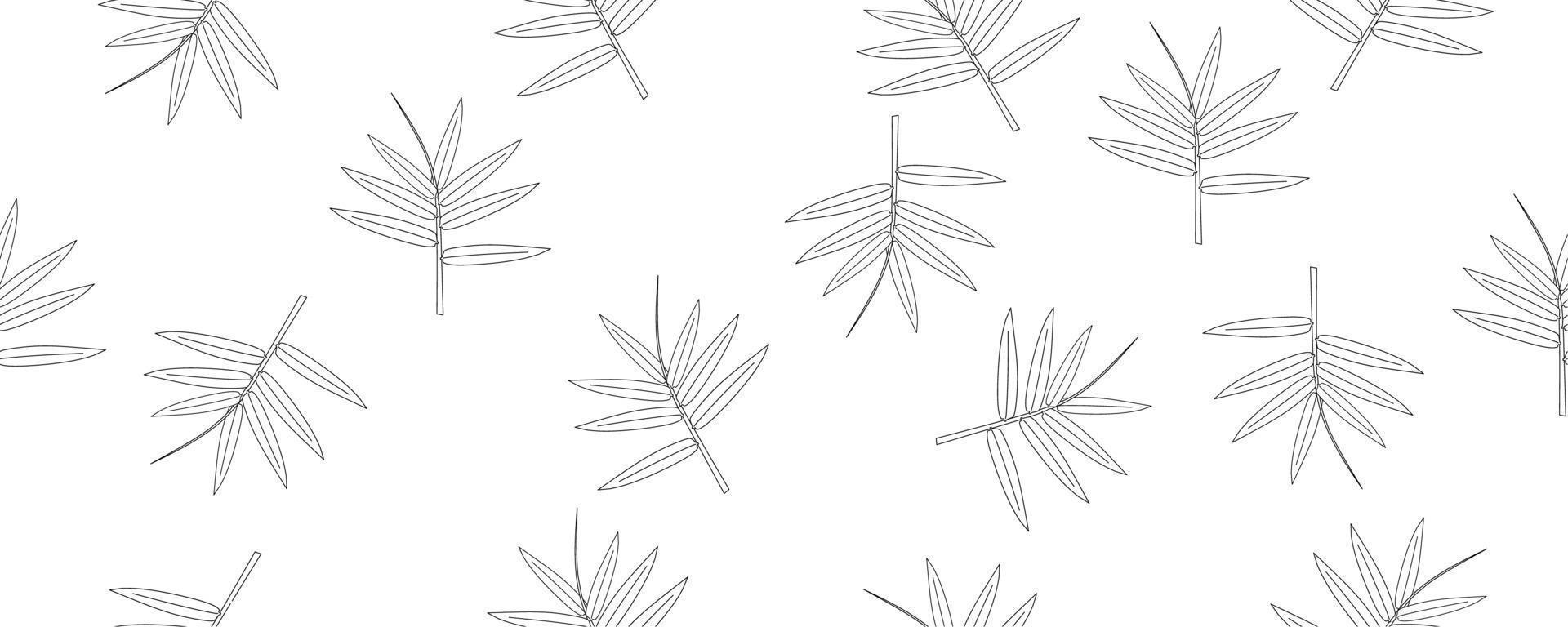 Umriss handgezeichnete Bambusblätter nahtloses Muster vektor
