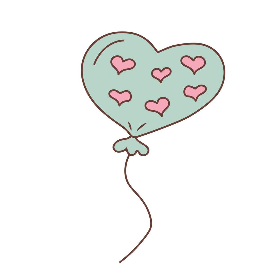 Herzförmiger süßer Doodle-Luftballon mit Herzen. hand gezeichnete vektorillustration. vektor