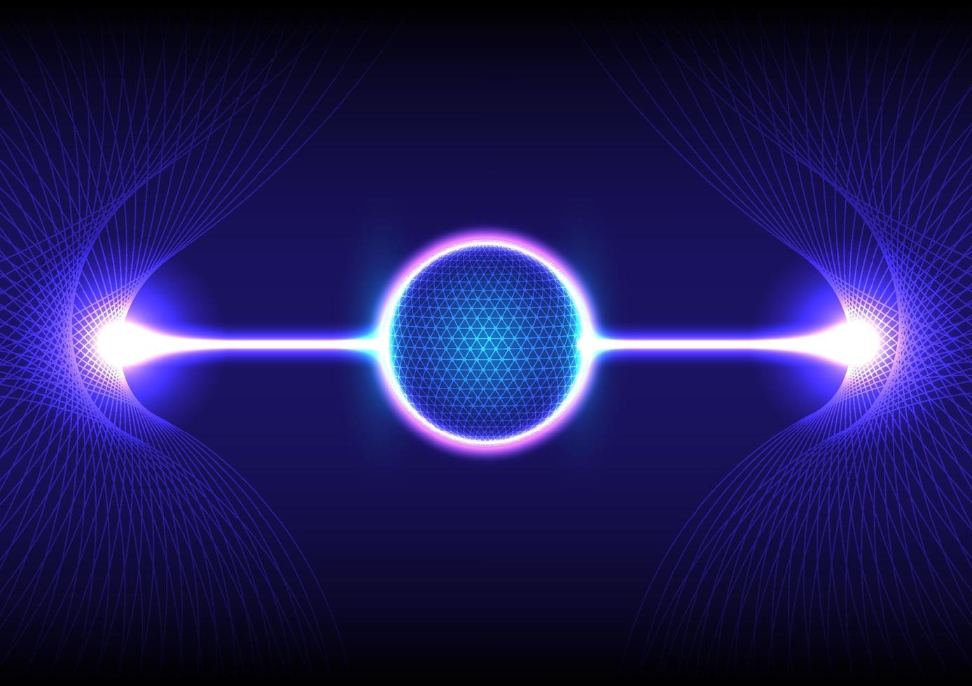 Hi-Tech-Welt kreist die Aura von den Energielaserstrahlen zum Netz an den Seiten. auf einem blauen Hintergrund mit Farbverlauf vektor