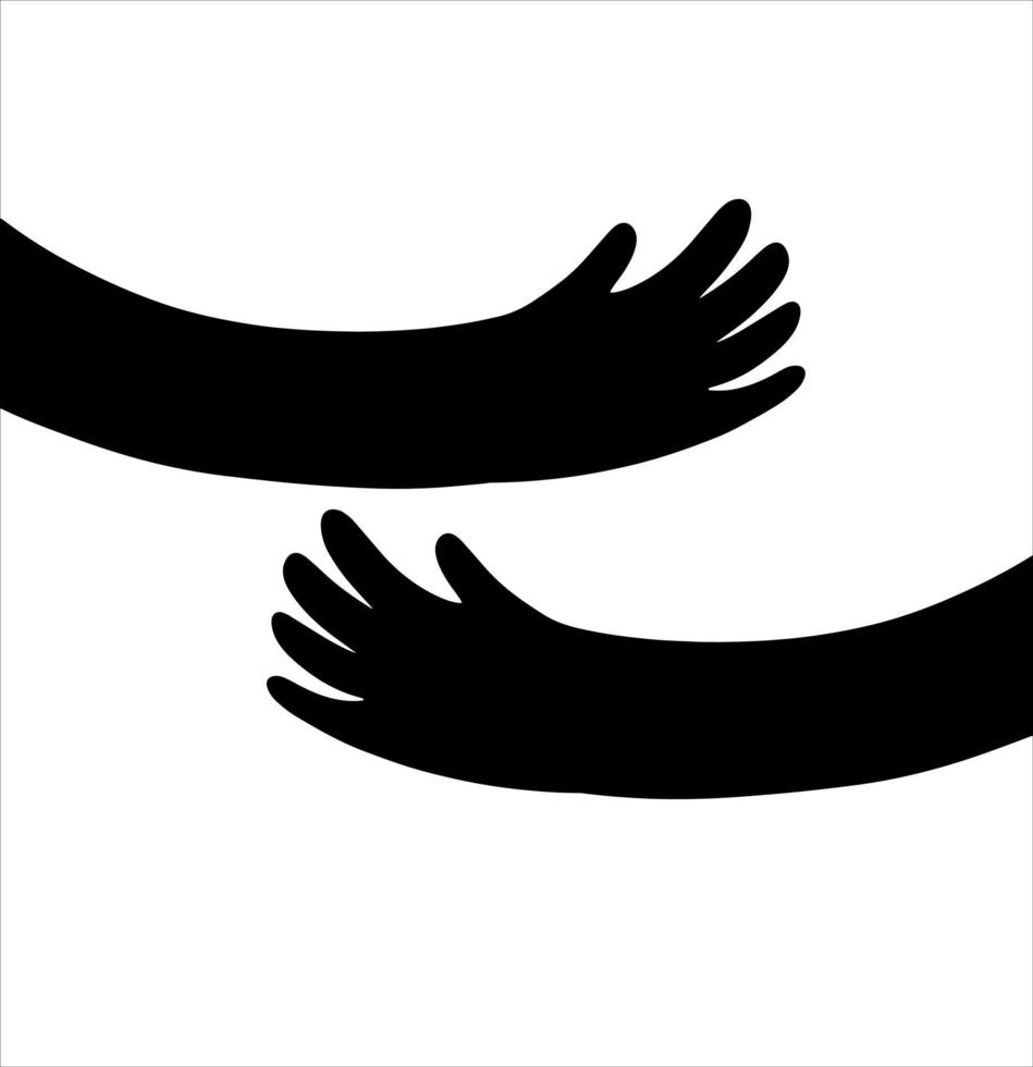 silhuett av kramas händer. begrepp av Stöd och vård. svart skiss klotter illustration vektor