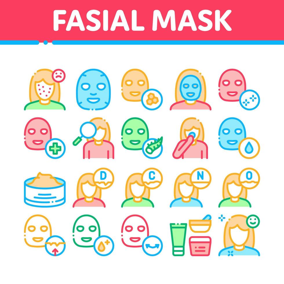 ansiktsbehandling mask sjukvård samling ikoner uppsättning vektor