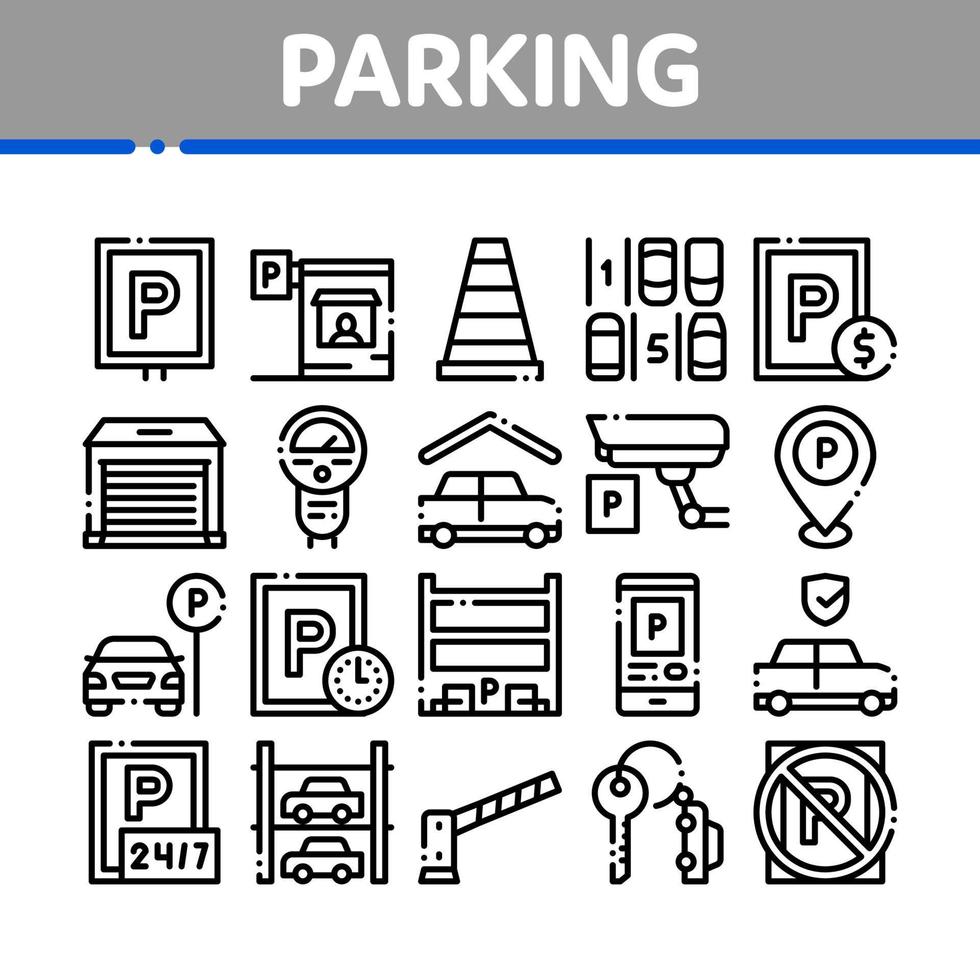 parkering bil samling element ikoner uppsättning vektor