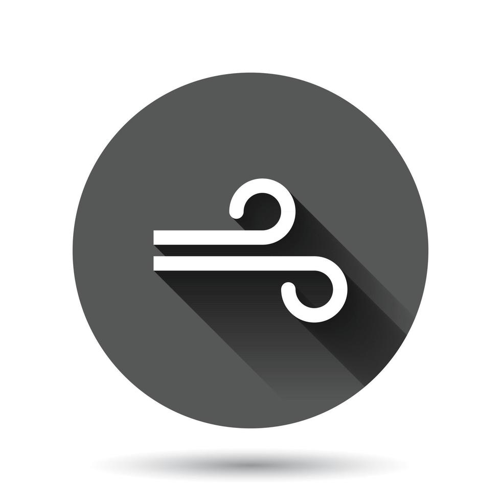 Windsymbol im flachen Stil. Luftvektorillustration auf schwarzem rundem Hintergrund mit langem Schatteneffekt. Brise Kreis Schaltfläche Geschäftskonzept. vektor