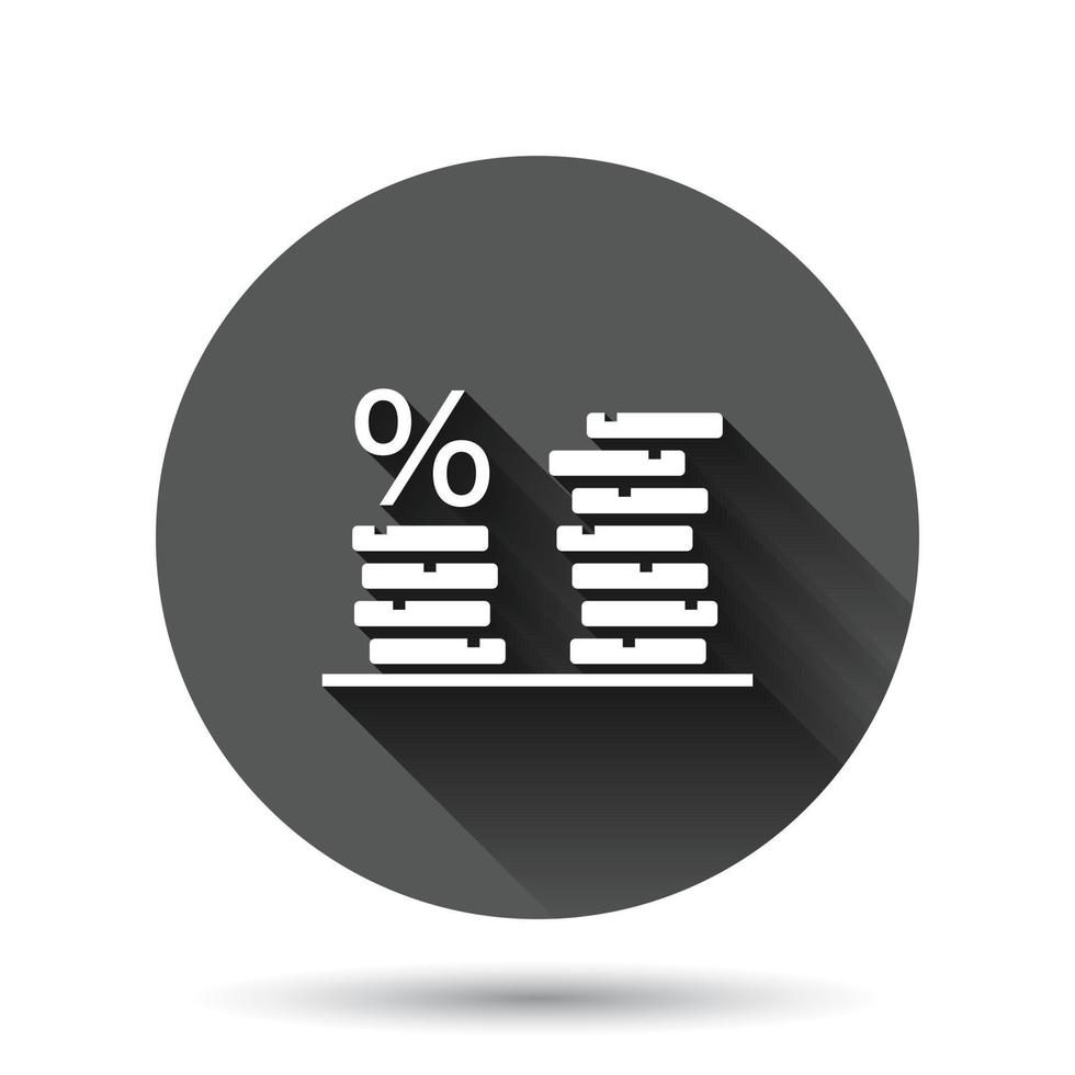 mynt stack ikon i platt stil. dollar mynt vektor illustration på svart runda bakgrund med lång skugga effekt. pengar staplade cirkel knapp företag begrepp.