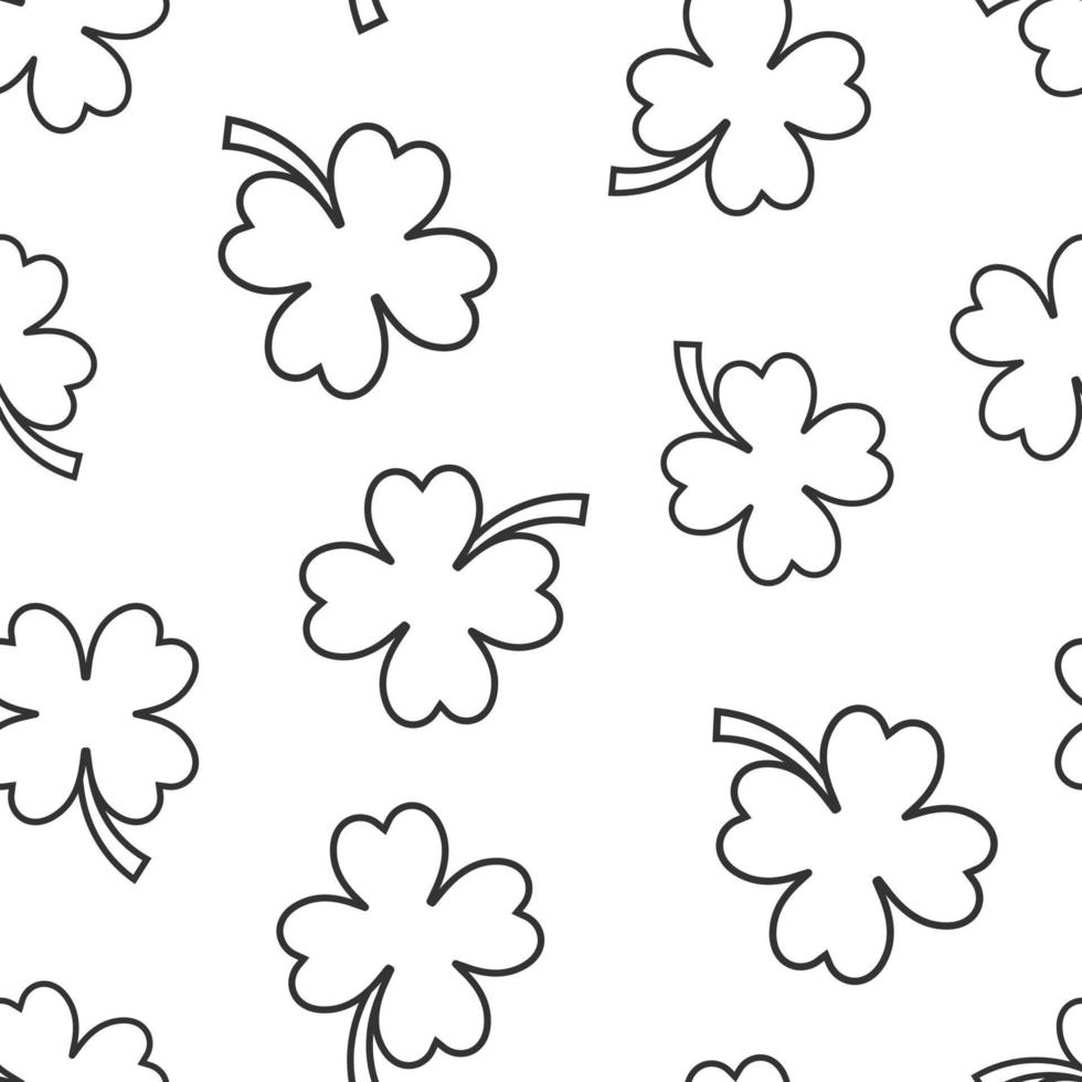fyra blad klöver ikon i platt stil. st patricks dag vektor illustration på vit isolerat bakgrund. blomma form sömlös mönster företag begrepp.